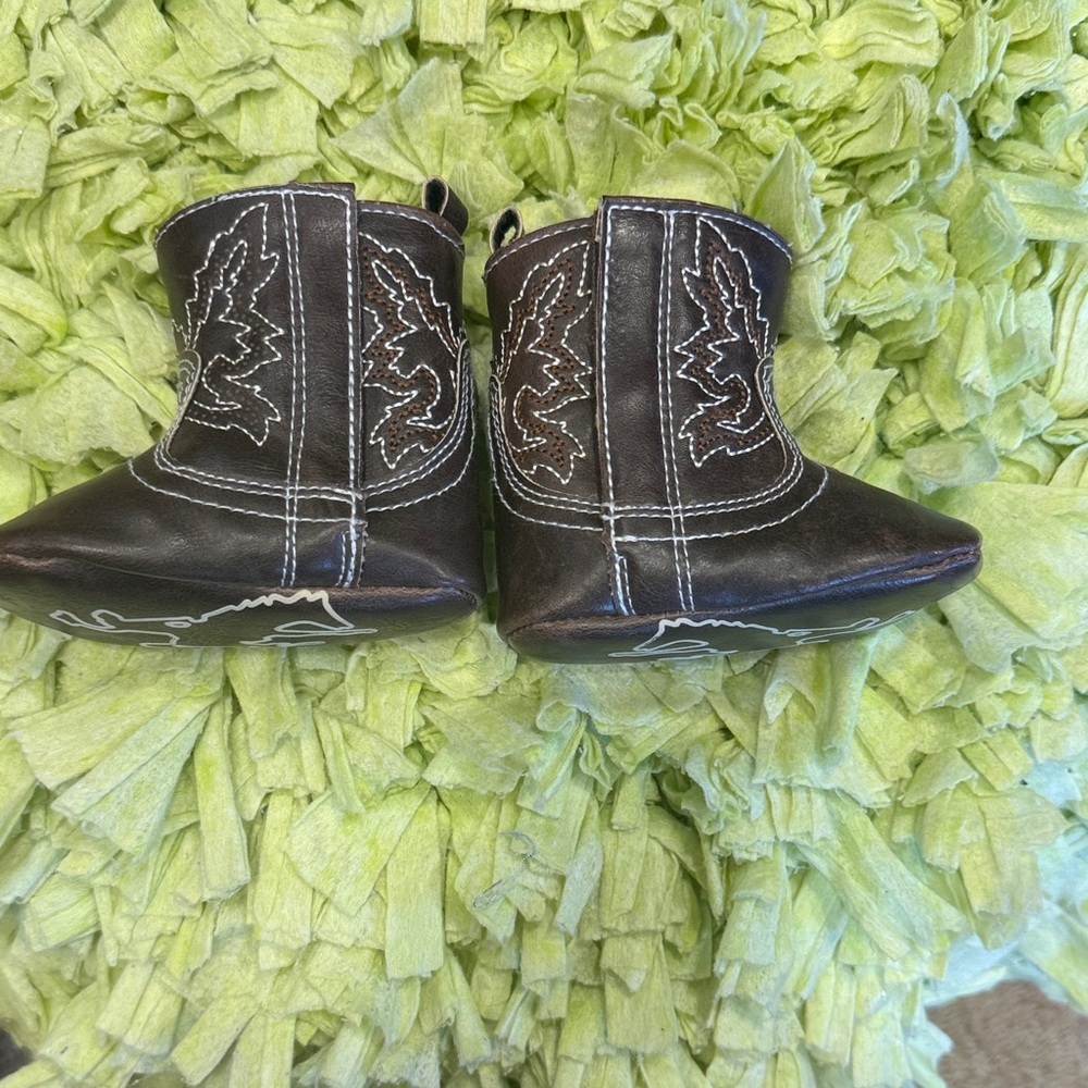 Rising Star Brand, Baby Cowboy Boots, 3-6 Months, stitched, faux brown leather - Picture 6 of 7